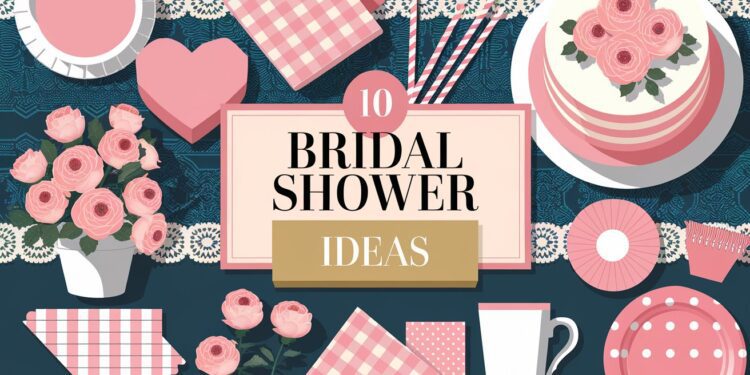 Explore the enchanting world of bridal showers with our creative guide featuring a captivating flat lay illustration. This theme beautifully showcases essentials like a cake, roses, and heart-shaped gift boxes, all adorned with elegant pink and gold accents. Discover 10 Bridal Shower Ideas to inspire an unforgettable celebration with stylish plates, cups, napkins, and straws completing the picture-perfect setup.