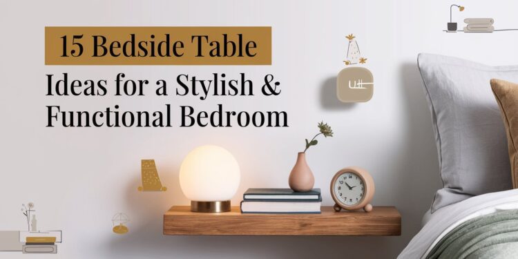 Explore 15 innovative bedside table ideas that blend style and functionality, featuring modern wooden shelves adorned with chic lamps, elegant vases, books, and classic analog clocks. Embrace minimalist design to enhance your bedroom decor.