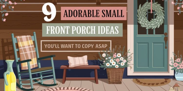 Transform your homes entrance with charming decor inspired by this cozy front porch illustration. Featuring a welcoming green door with a wreath, a comforting wooden rocking chair draped in a plaid blanket, and a table adorned with potted flowers, these delightful touches capture the essence of inviting design. Discover 9 Adorable Small Front Porch Ideas Youll Want to Copy ASAP and elevate your curb appeal.