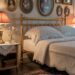 Vintage Bedroom Inspiration: Cozy Brass Bed, Lace Curtains, Antique Decor & Bookish Nightstand Ideas for Charming Home Interiors.