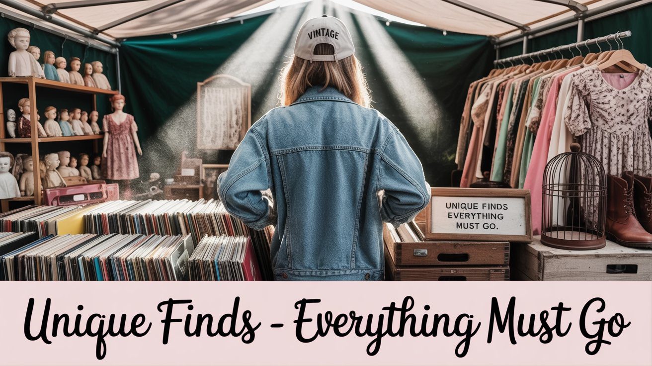 Vintage Market Treasures: Unique Finds, Antiques, Records & Dolls for Sale – Everything Must Go Clearance Event.